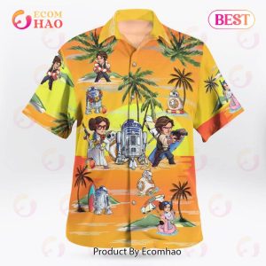 Leia Solo Bb8 R2D2 Summer Time Hawaiian Shirt Sunset Yellow