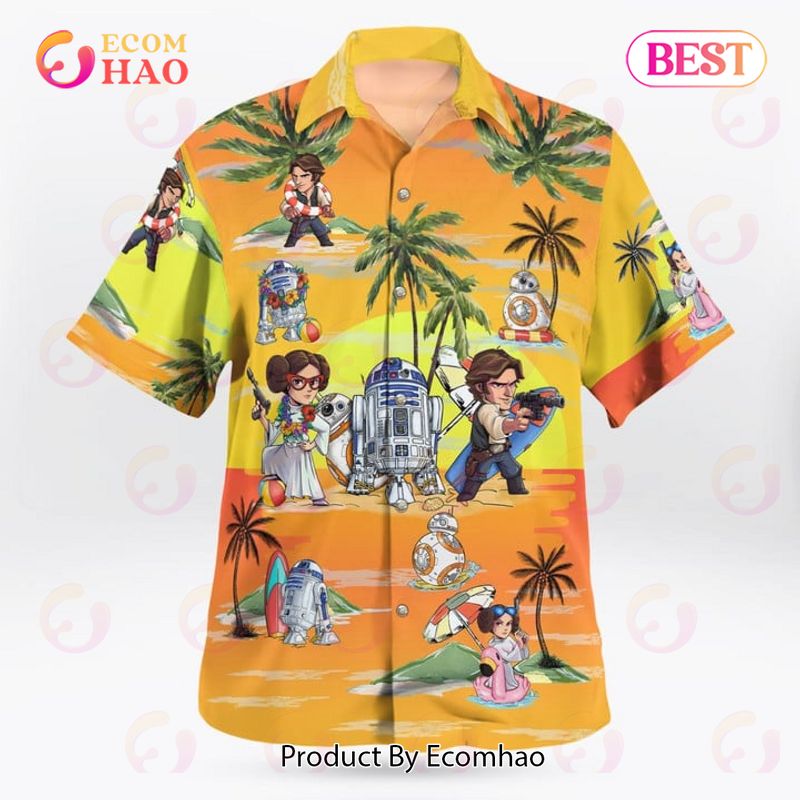 Leia Solo Bb8 R2D2 Summer Time Hawaiian Shirt Sunset Yellow