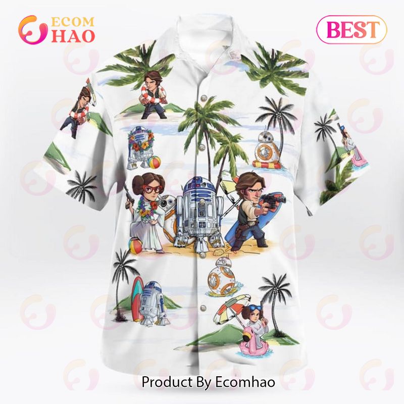 Leia Solo Bb8 R2D2 Summer Time Hawaiian Shirt White