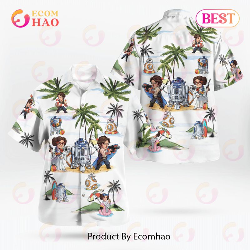 Leia Solo Bb8 R2D2 Summer Time Hawaiian Shirt White