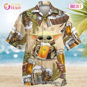 Star Wars Baby Yoda And Beer Wheat Hawaiian Shirt