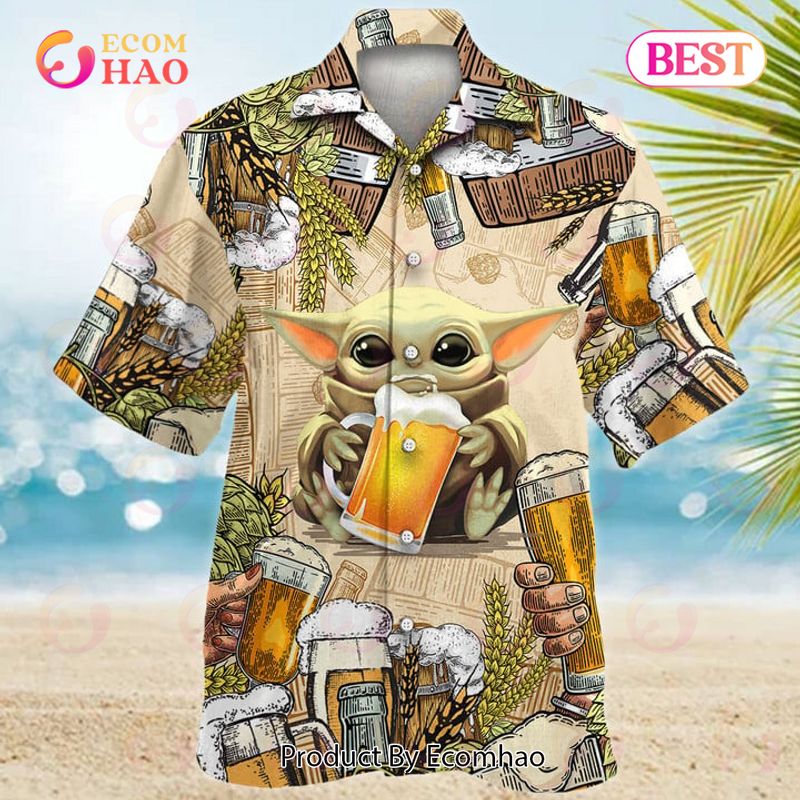 Star Wars Baby Yoda And Beer Wheat Hawaiian Shirt