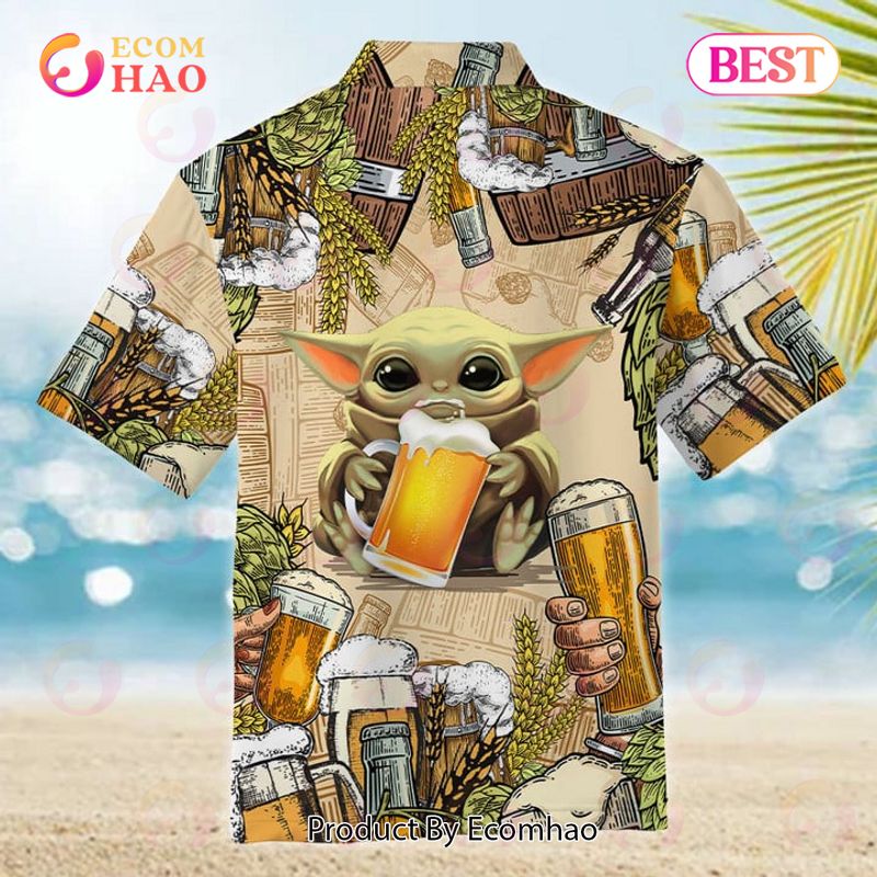 Star Wars Baby Yoda And Beer Wheat Hawaiian Shirt