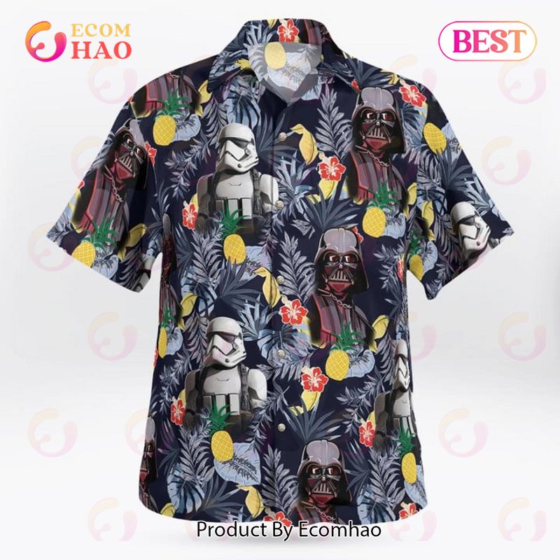 Star Wars Darth Vader Stormtrooper Helmet Tropical Pattern Hawaiian Shirt