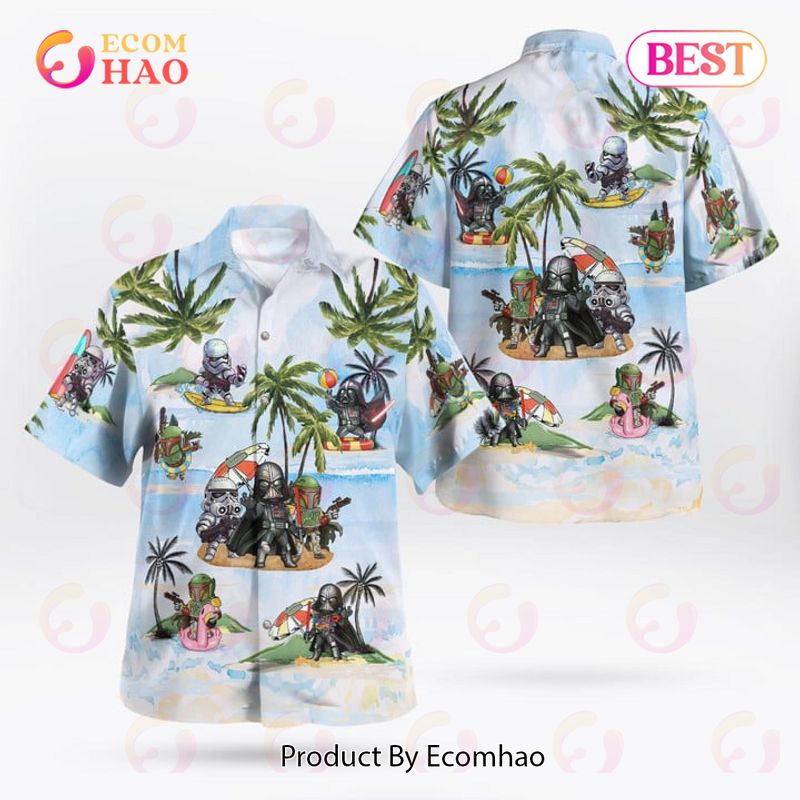 Vader Boba Fett Trooper Summer Time Hawaiian Shirt Light Blue