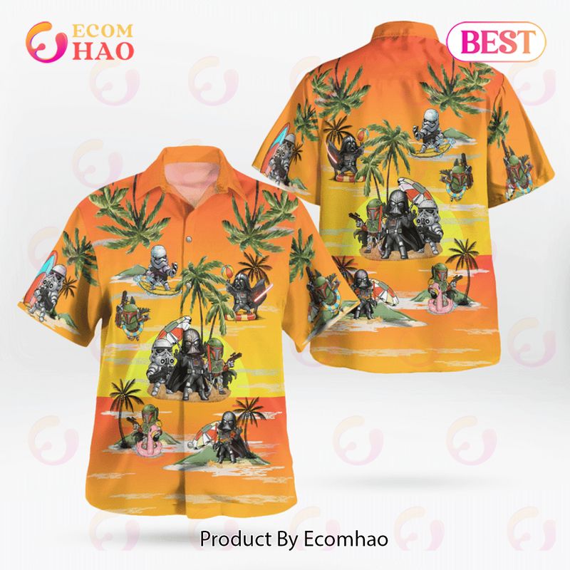 Vader Boba Fett Trooper Summer Time Hawaiian Shirt Sunset Yellow