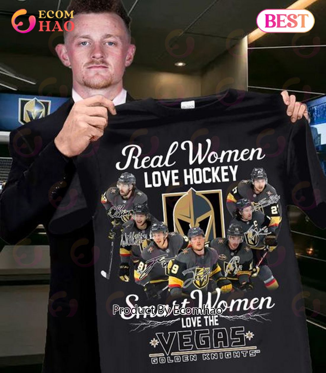 Real Women Love Hockey Smart Women Love The Vegas Golden Knights T-Shirt