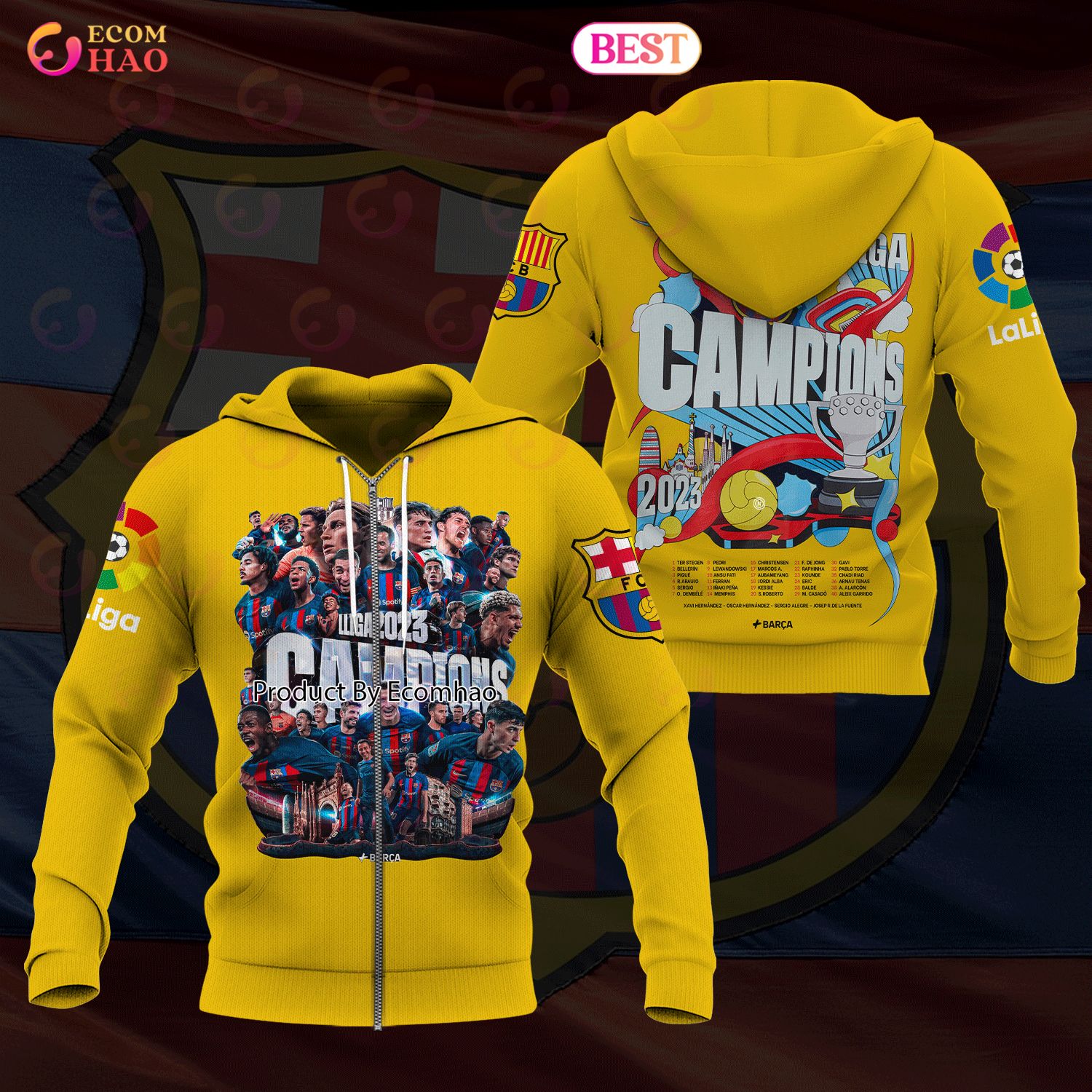 LLIGA2023 Campions Barcelona 3D Hoodie