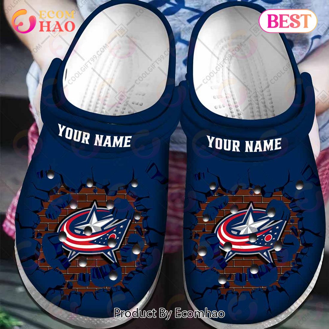 Personalized NHL Columbus Blue Jackets Broken Wall Crocs