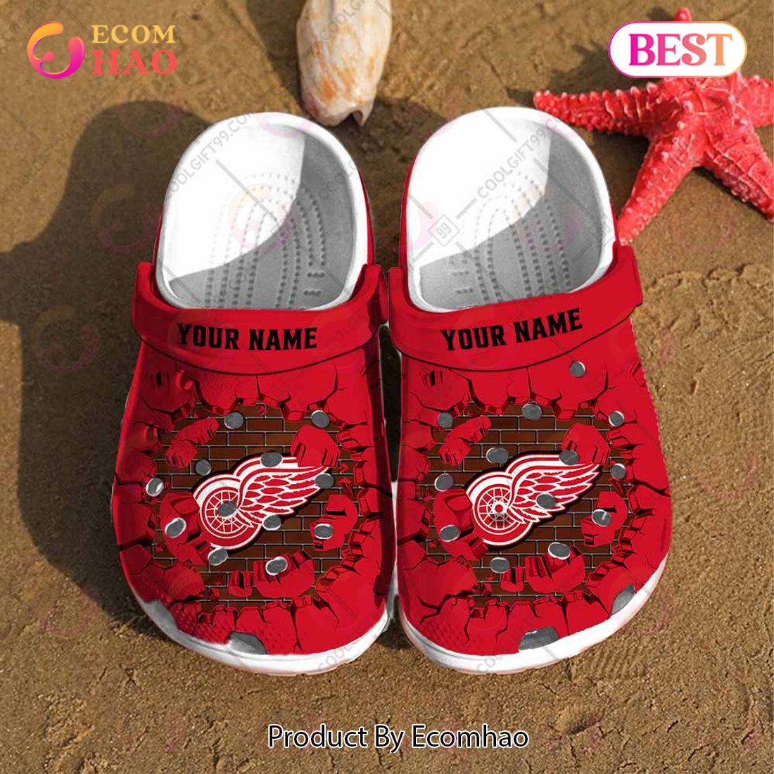 Personalized NHL Detroit Red Wings Broken Wall Crocs