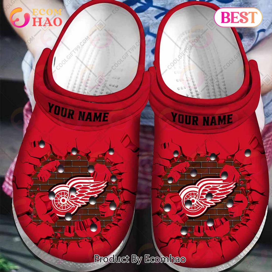 Personalized NHL Detroit Red Wings Broken Wall Crocs