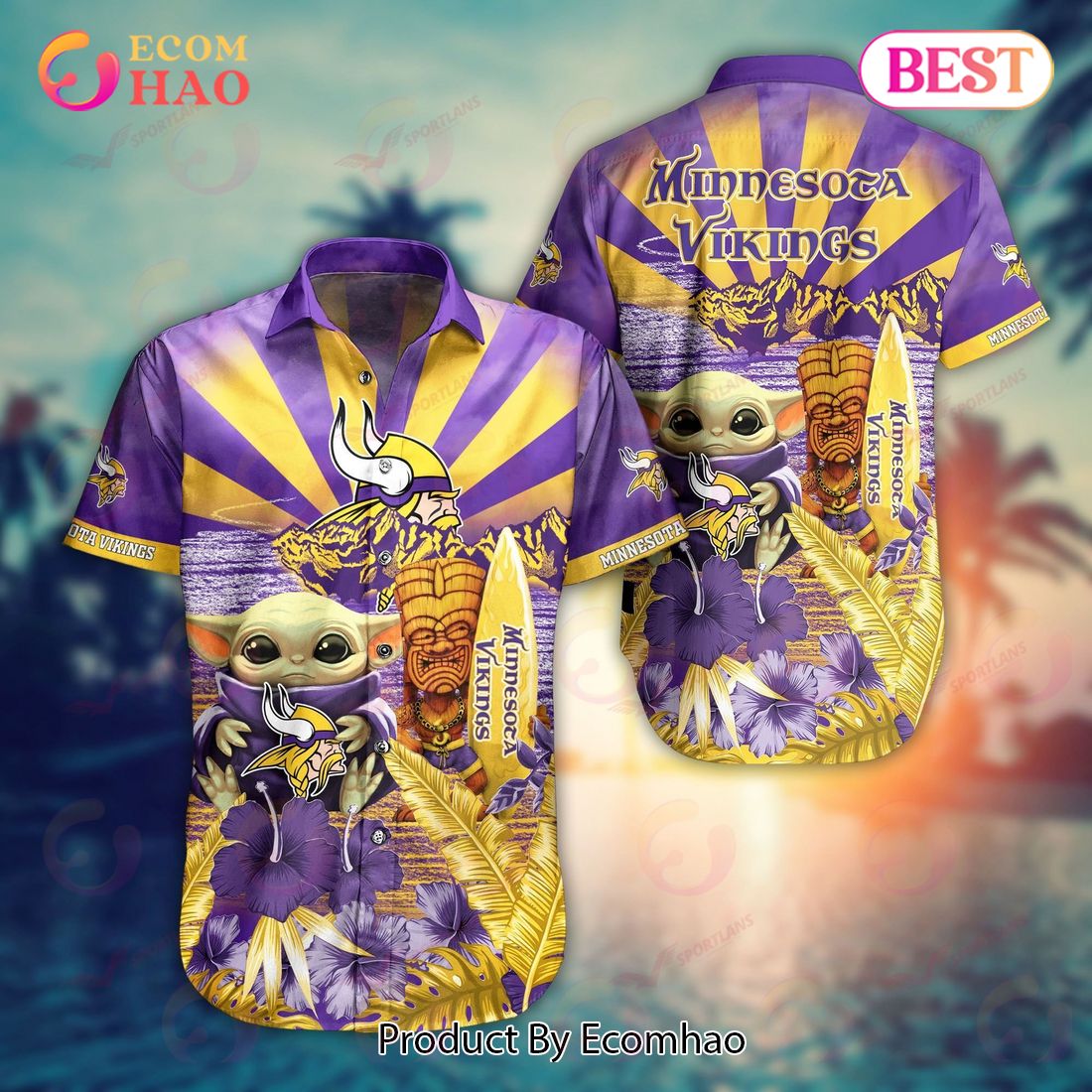 Minnesota Vikings NFL Baby Yoda Hawaiian