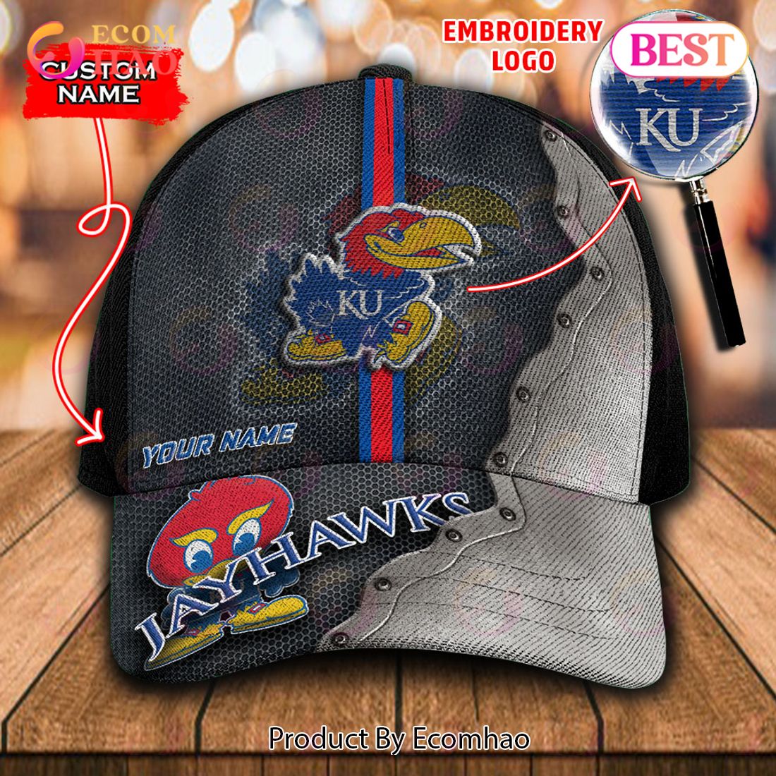 NCAA Kansas Jayhawks Custom Name Embroidery Cap