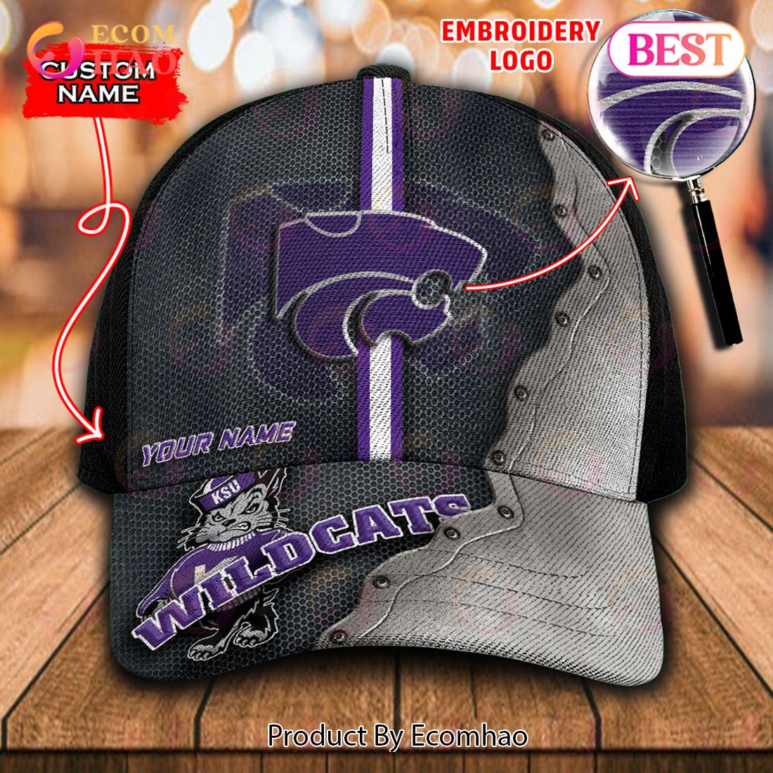 NCAA Kansas State Wildcats Custom Name Embroidery Cap