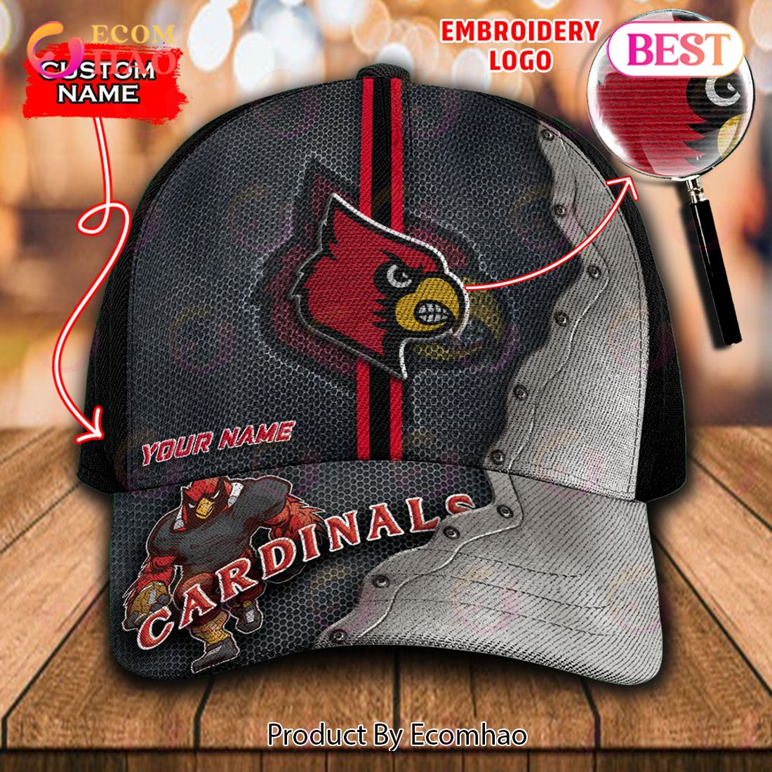 NCAA Louisville Cardinals Custom Name Embroidery Cap