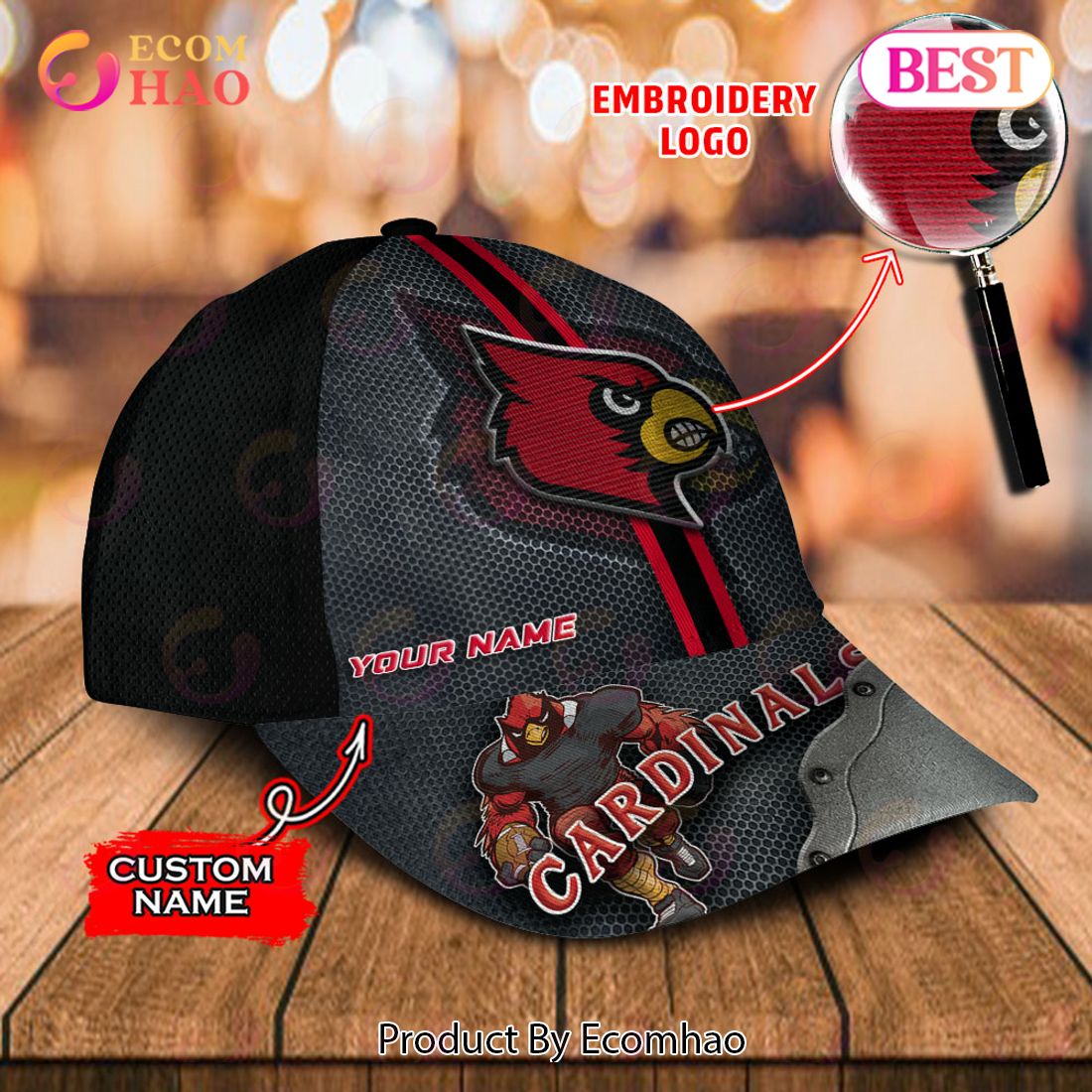 NCAA Louisville Cardinals Custom Name Embroidery Cap