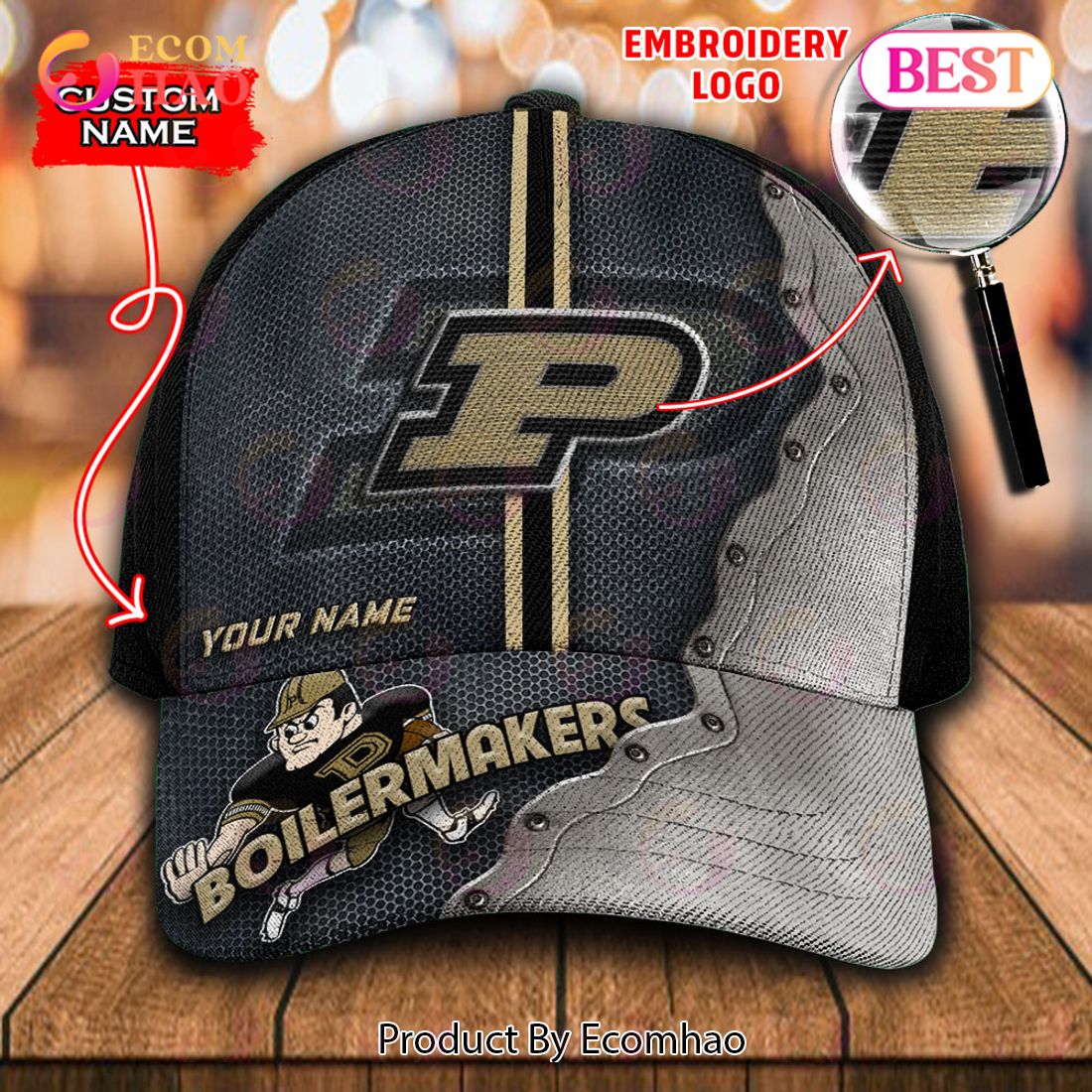 NCAA Purdue Boilermakers Custom Name Embroidery Cap