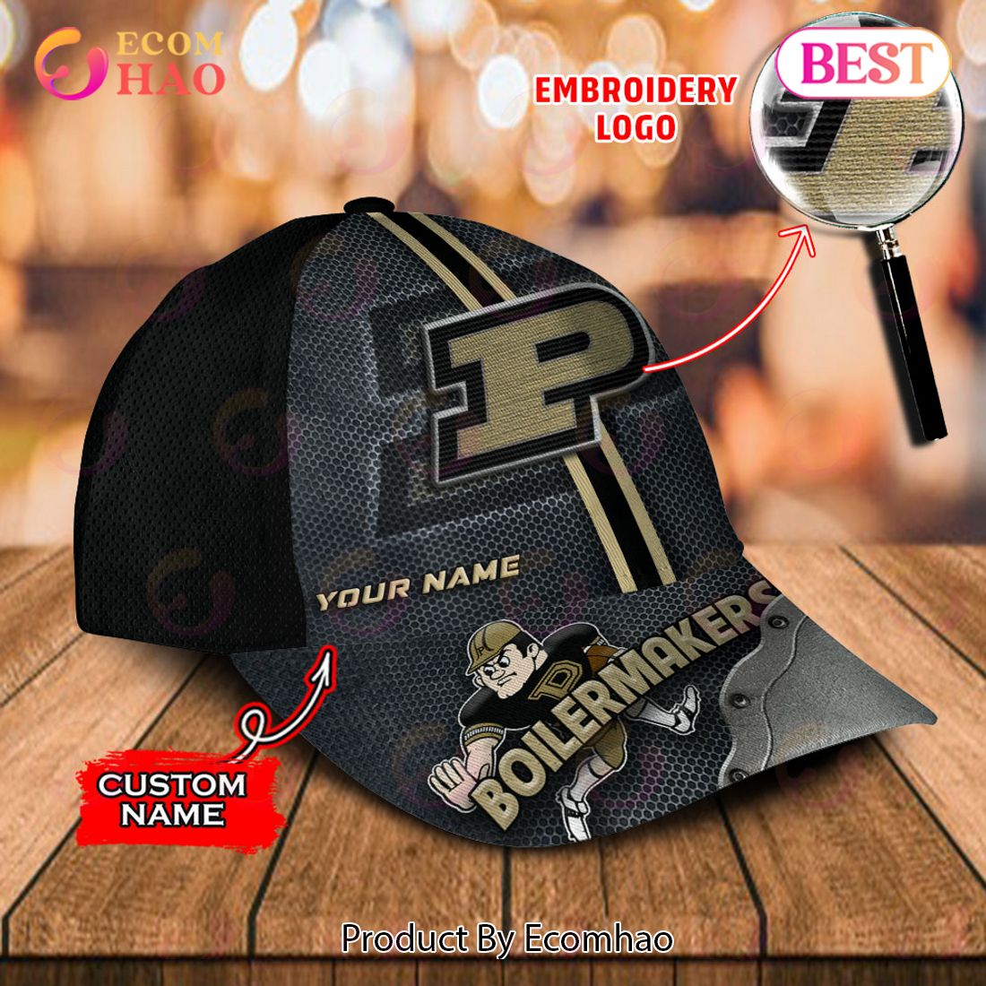 NCAA Purdue Boilermakers Custom Name Embroidery Cap