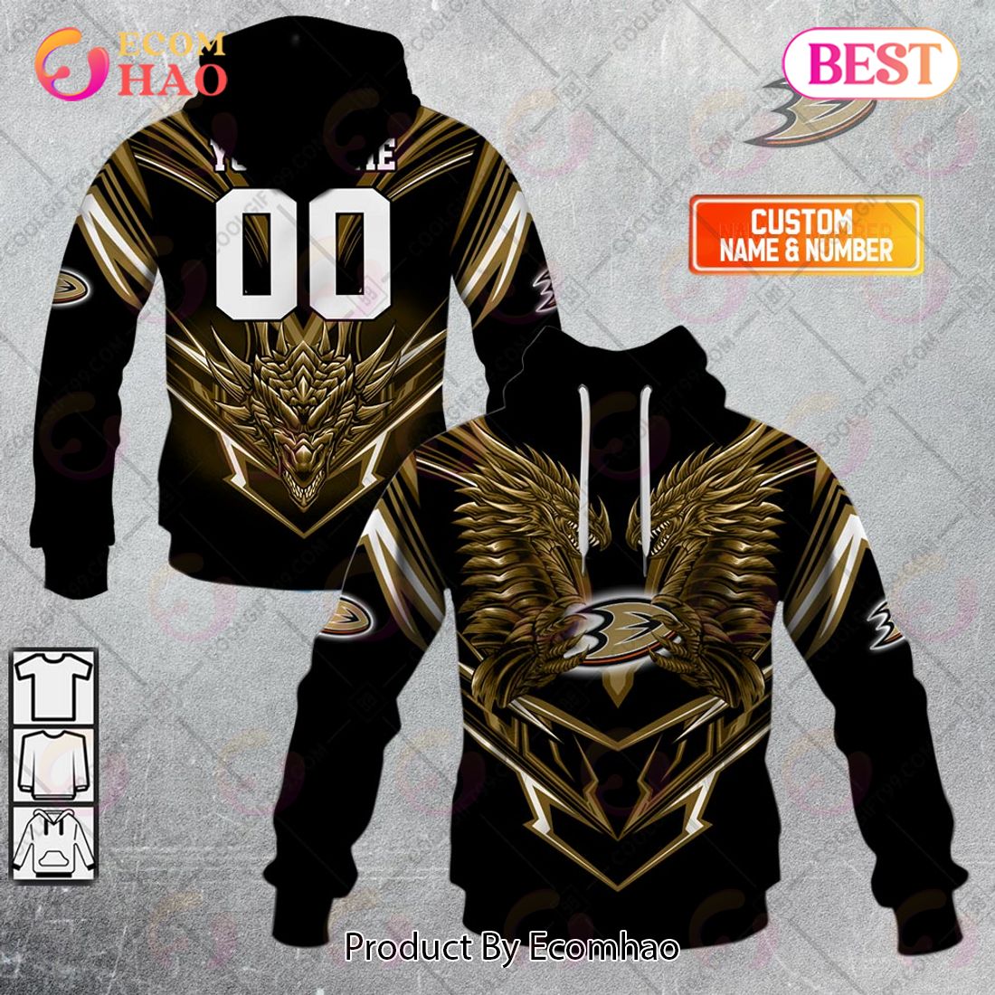 Personalized NHL Anaheim Ducks Special Dragon Design 3D Hoodie