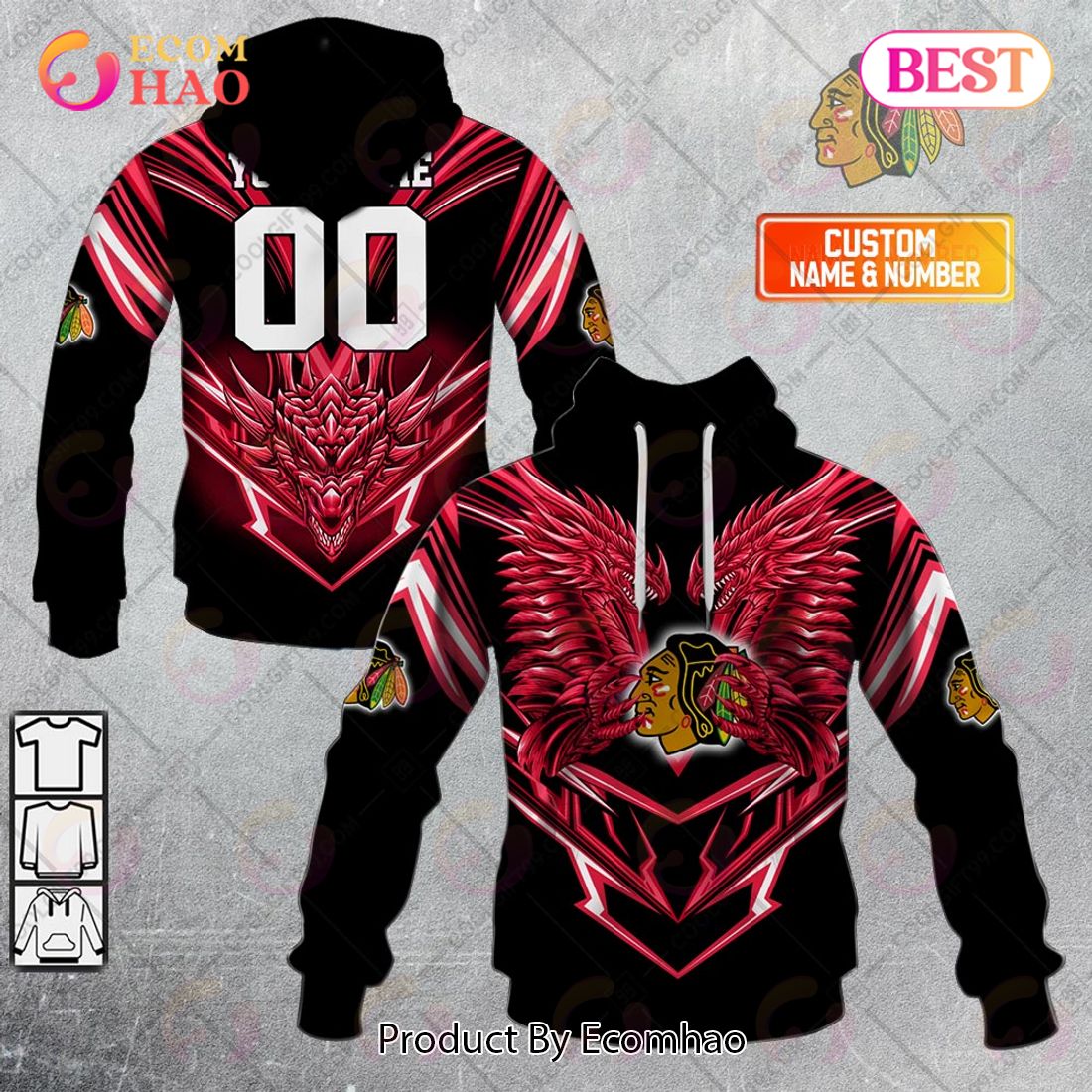 Personalized NHL Chicago Blackhawks Special Dragon Design 3D Hoodie