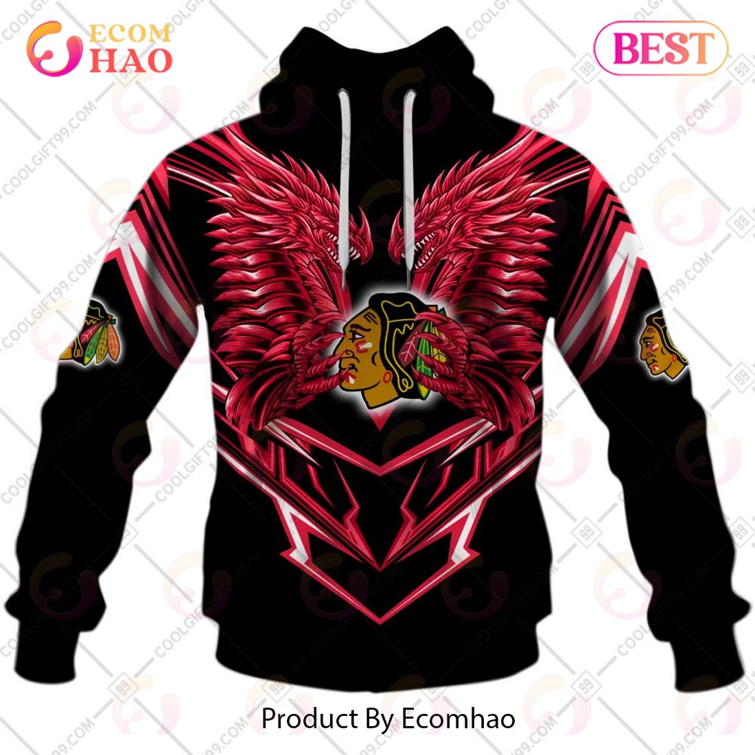 Personalized NHL Chicago Blackhawks Special Dragon Design 3D Hoodie