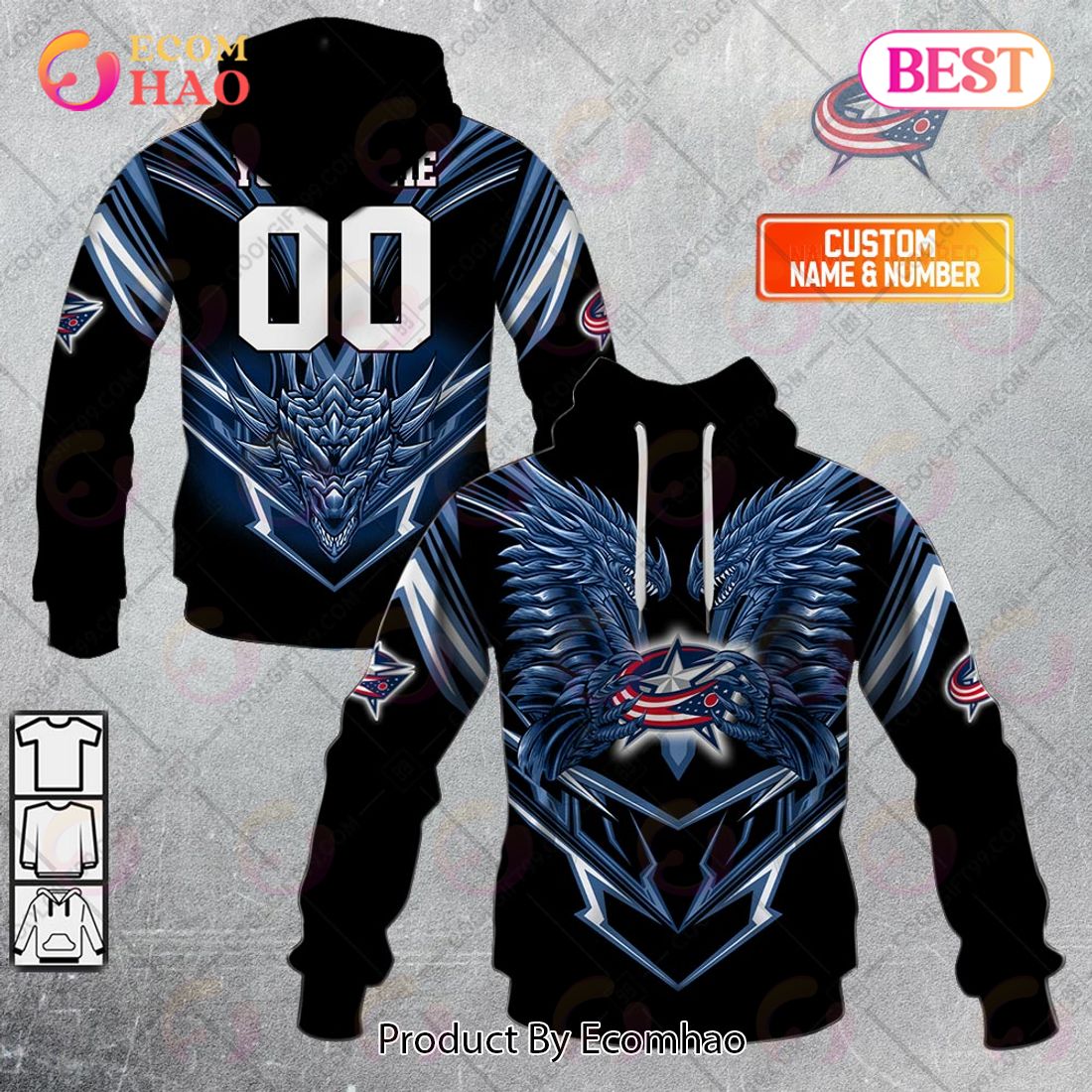 Personalized NHL Columbus Blue Jackets Special Dragon Design 3D Hoodie