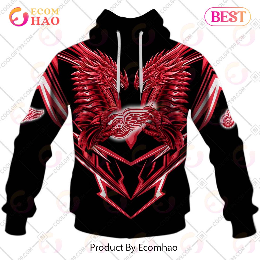 Personalized NHL Detroit Red Wings Special Dragon Design 3D Hoodie