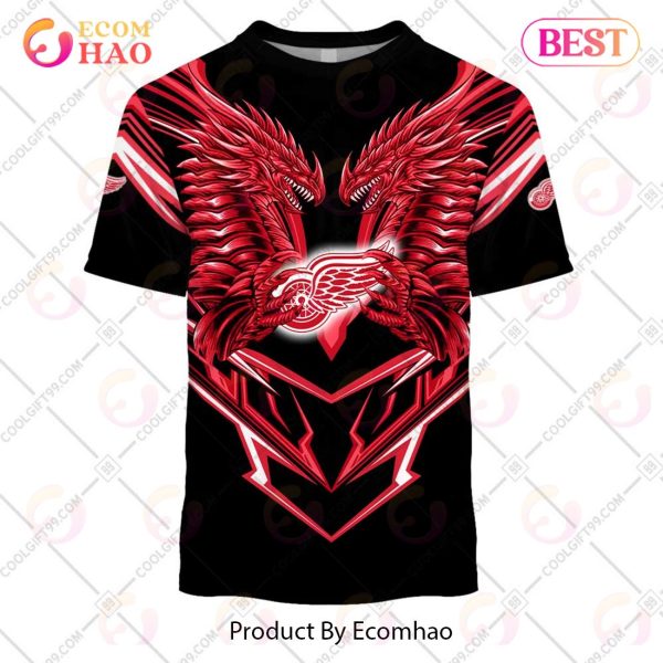 Personalized NHL Detroit Red Wings Special Dragon Design 3D Hoodie