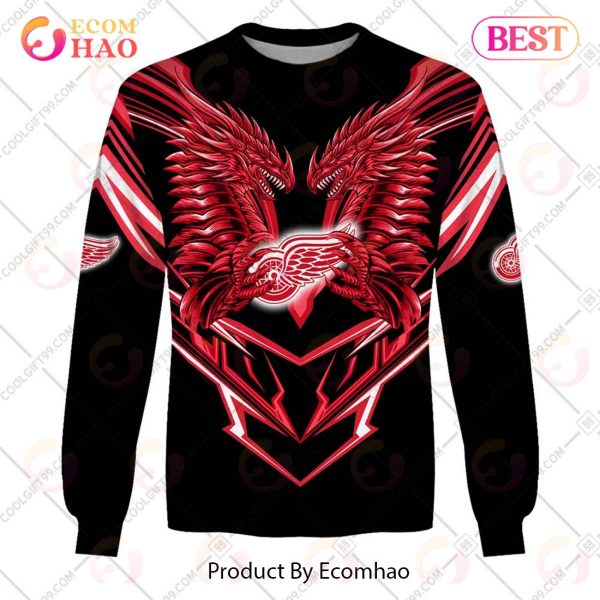 Personalized NHL Detroit Red Wings Special Dragon Design 3D Hoodie
