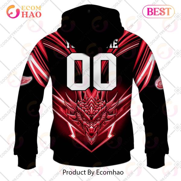 Personalized NHL Detroit Red Wings Special Dragon Design 3D Hoodie