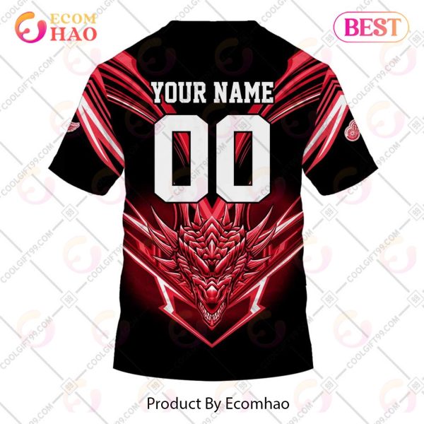 Personalized NHL Detroit Red Wings Special Dragon Design 3D Hoodie