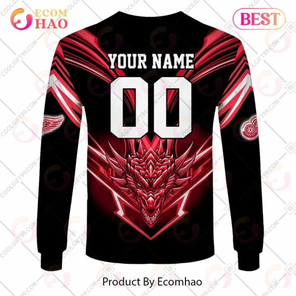 Personalized NHL Detroit Red Wings Special Dragon Design 3D Hoodie