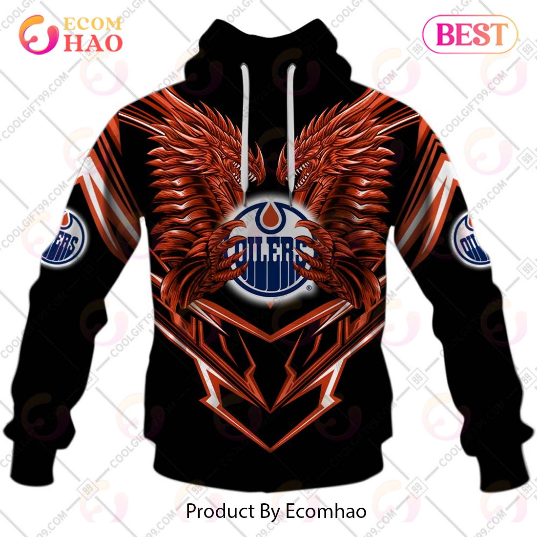 Personalized NHL Edmonton Oilers Special Dragon Design 3D Hoodie