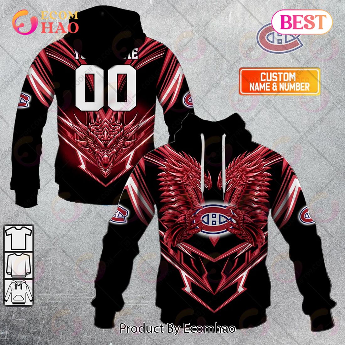 Personalized NHL Montreal Canadiens Special Dragon Design 3D Hoodie