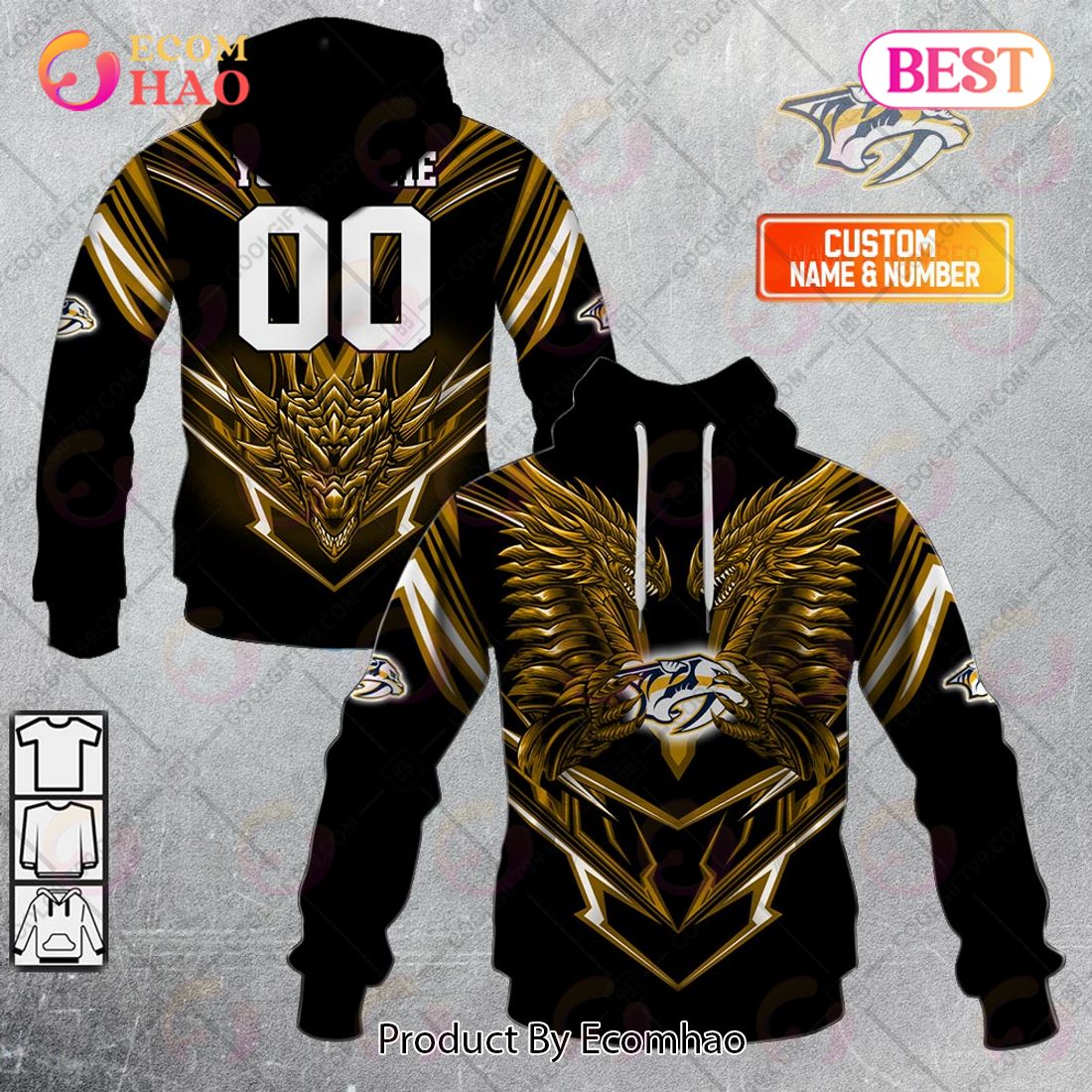 Personalized NHL Nashville Predators Special Dragon Design 3D Hoodie