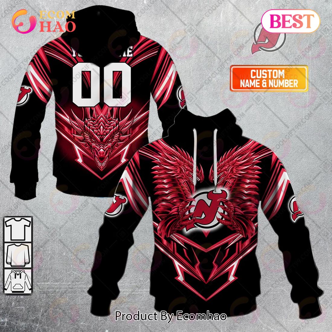 Personalized NHL New Jersey Devils Special Dragon Design 3D Hoodie