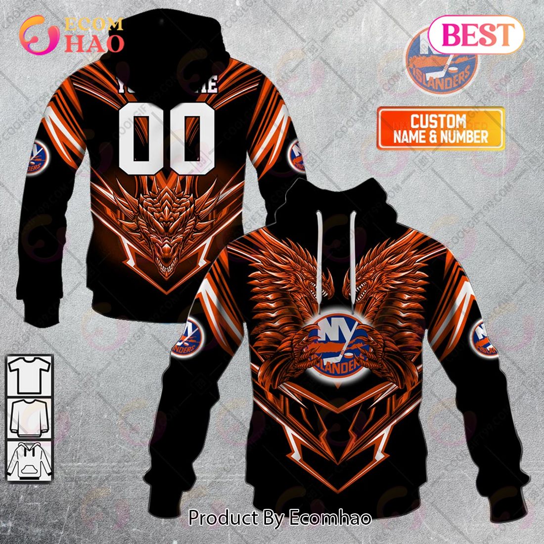 Personalized NHL New York Islanders Special Dragon Design 3D Hoodie