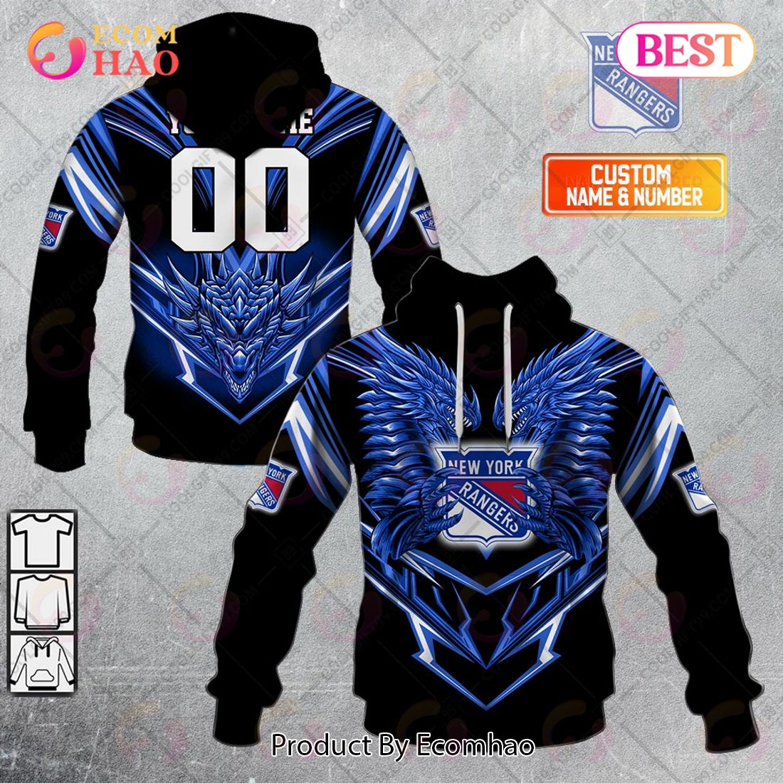 Personalized NHL New York Rangers Special Dragon Design 3D Hoodie