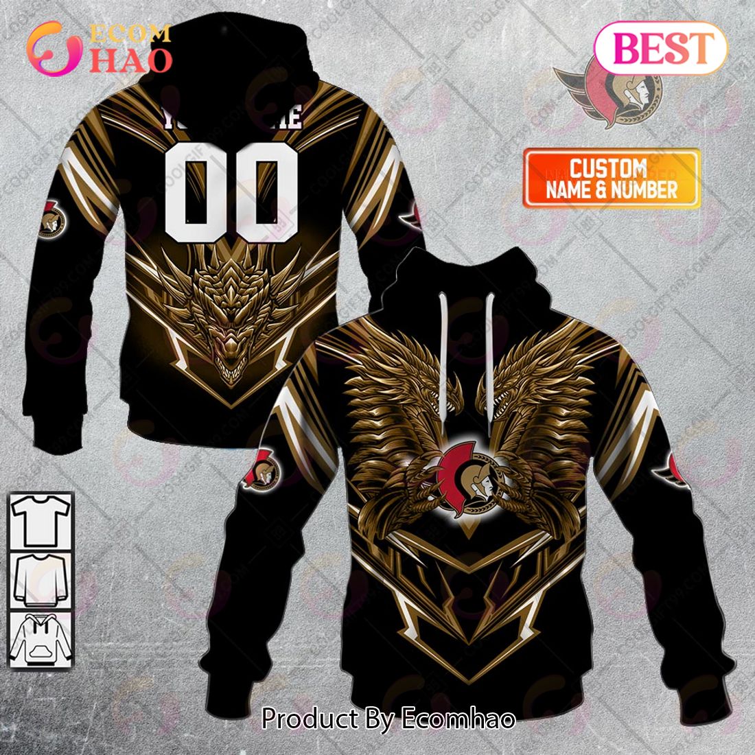 Personalized NHL Ottawa Senators Special Dragon Design 3D Hoodie