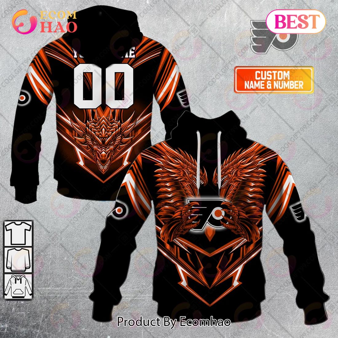 Personalized NHL Philadelphia Flyers Special Dragon Design 3D Hoodie