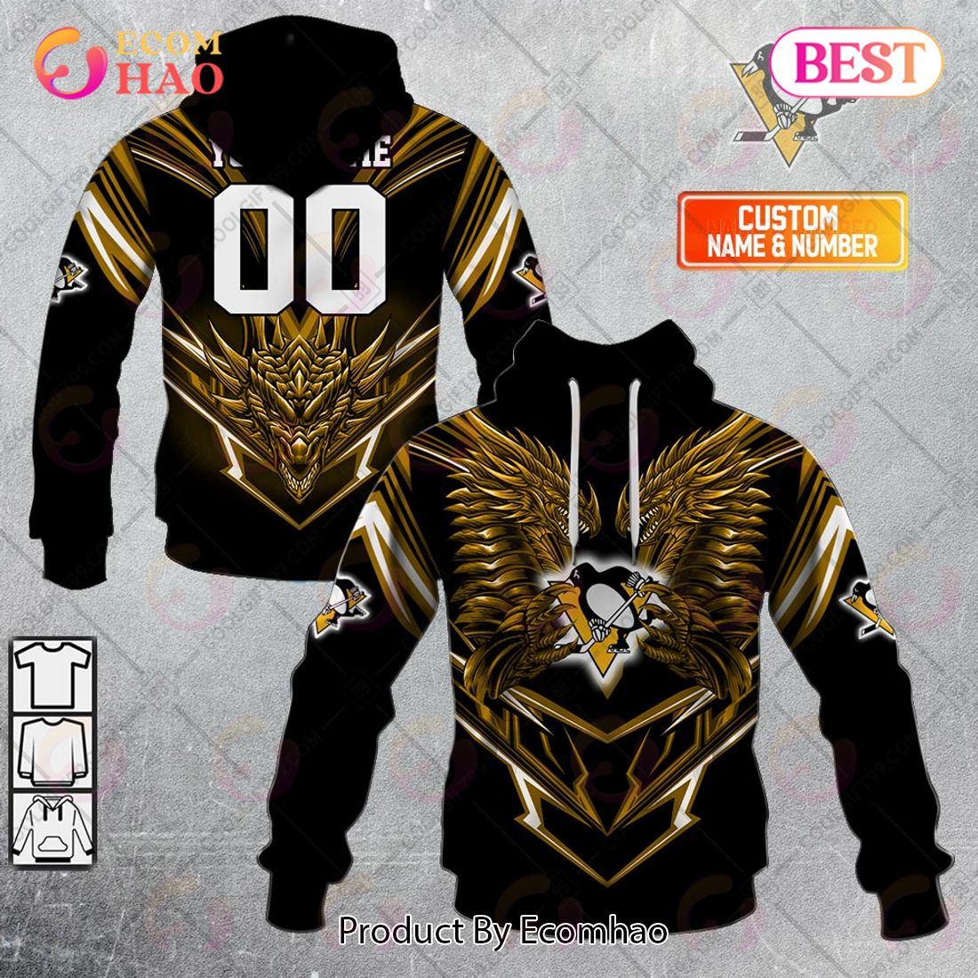 Personalized NHL Pittsburgh Penguins Special Dragon Design 3D Hoodie