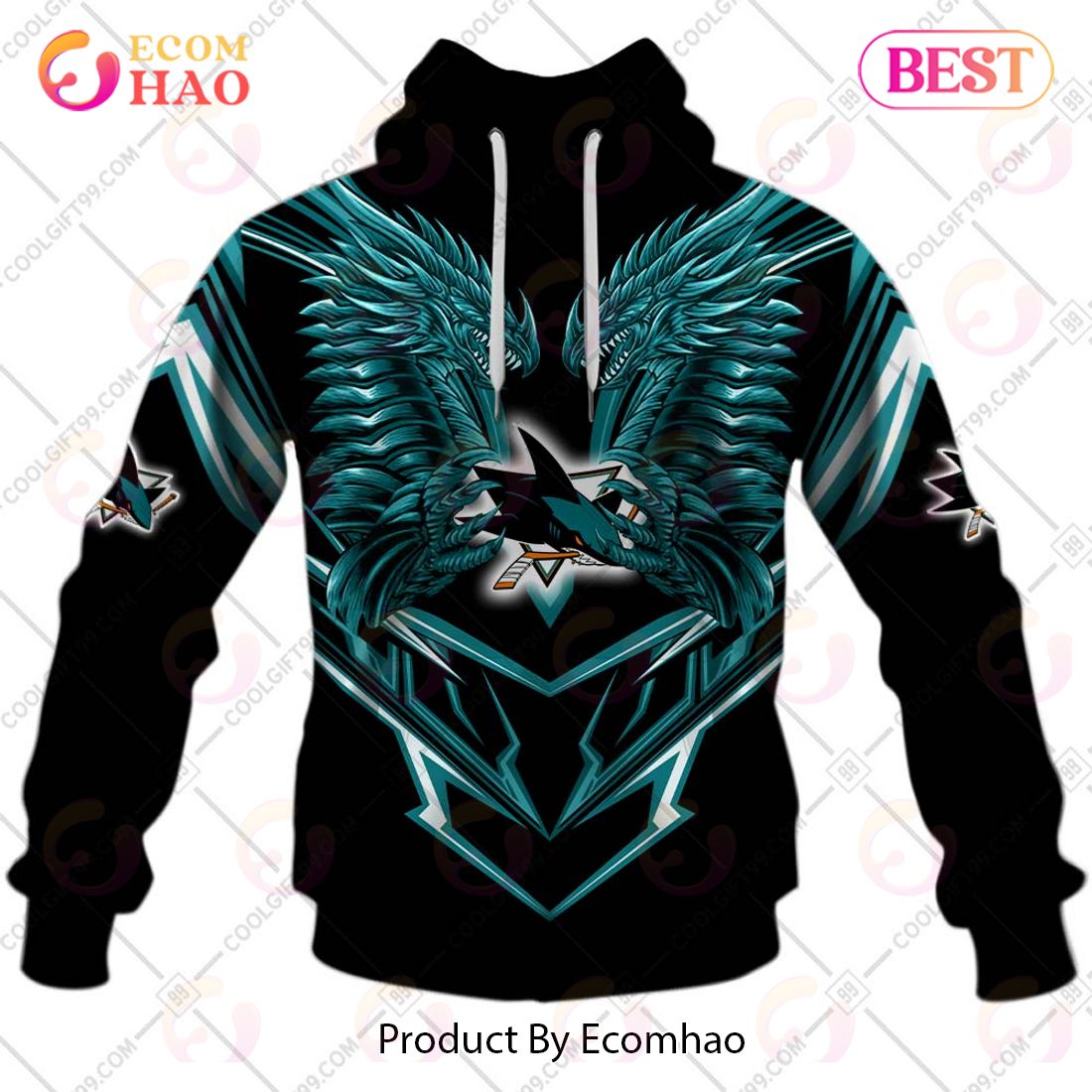 Personalized NHL San Jose Sharks Special Dragon Design 3D Hoodie