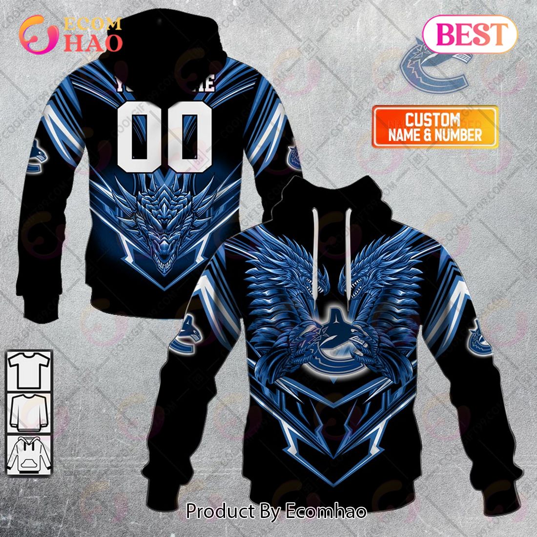 Personalized NHL Vancouver Canucks Special Dragon Design 3D Hoodie