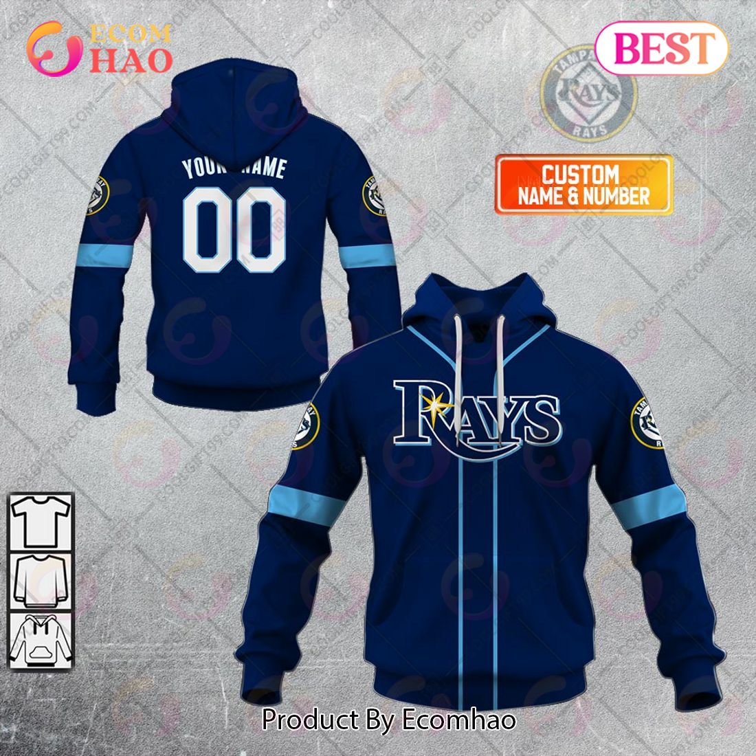 Tampa Bay Rays MLB Custom Number And Name 3D Hoodie For Men And
