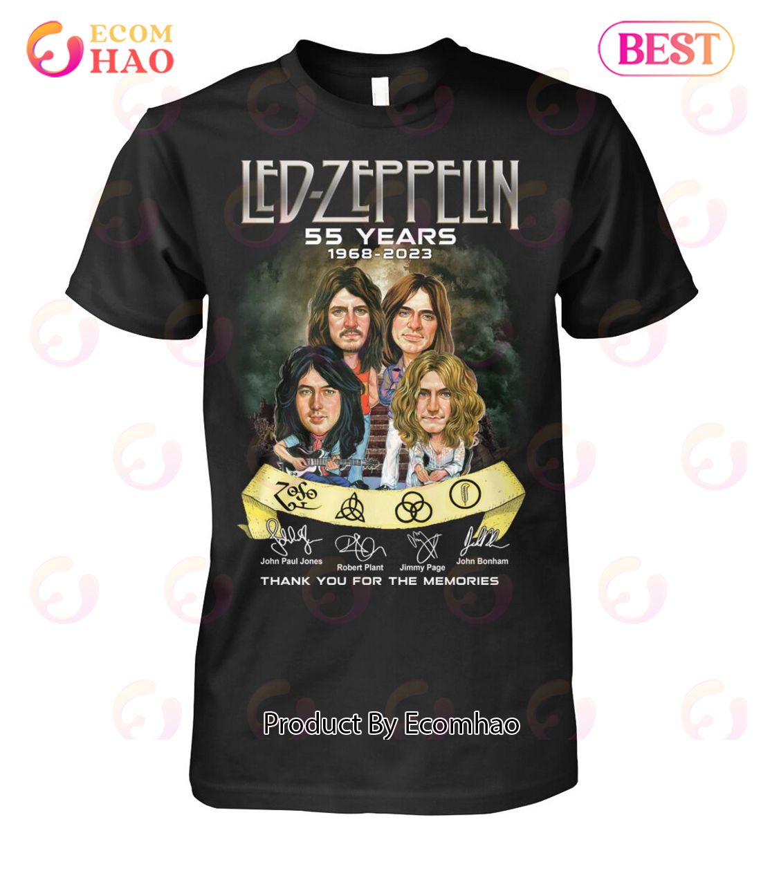 Led Zeppelin 55 Years 1968 -2023 Signature Thank You For The Memories T-Shirt