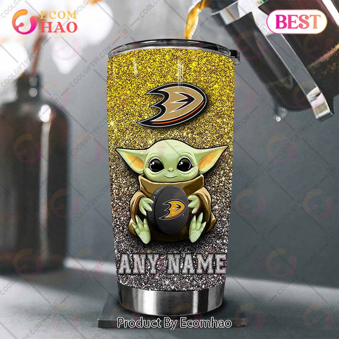 Personalized NHL Anaheim Ducks Baby Yoda Tumbler