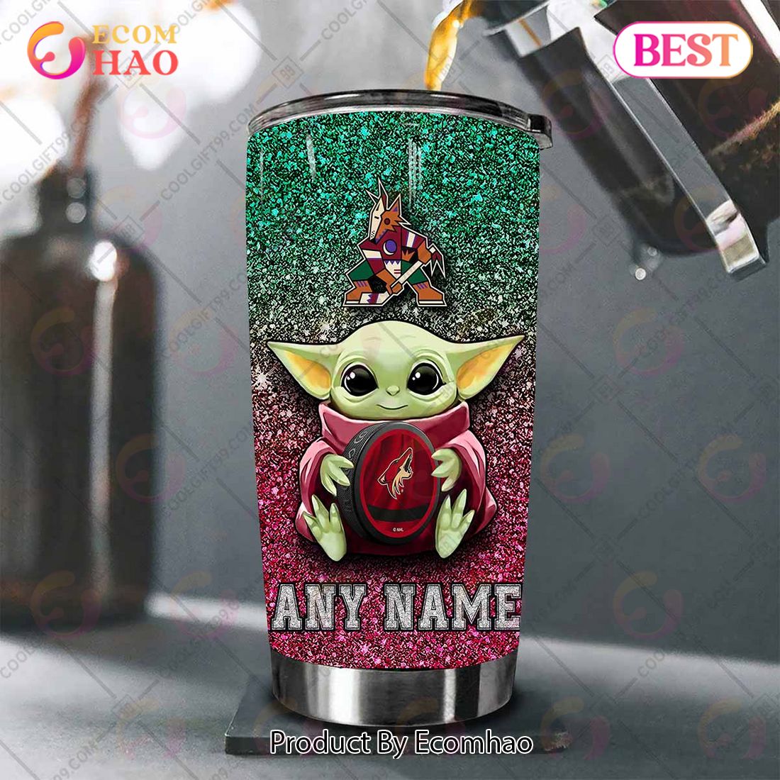 Personalized NHL Arizona Coyotes Baby Yoda Tumbler