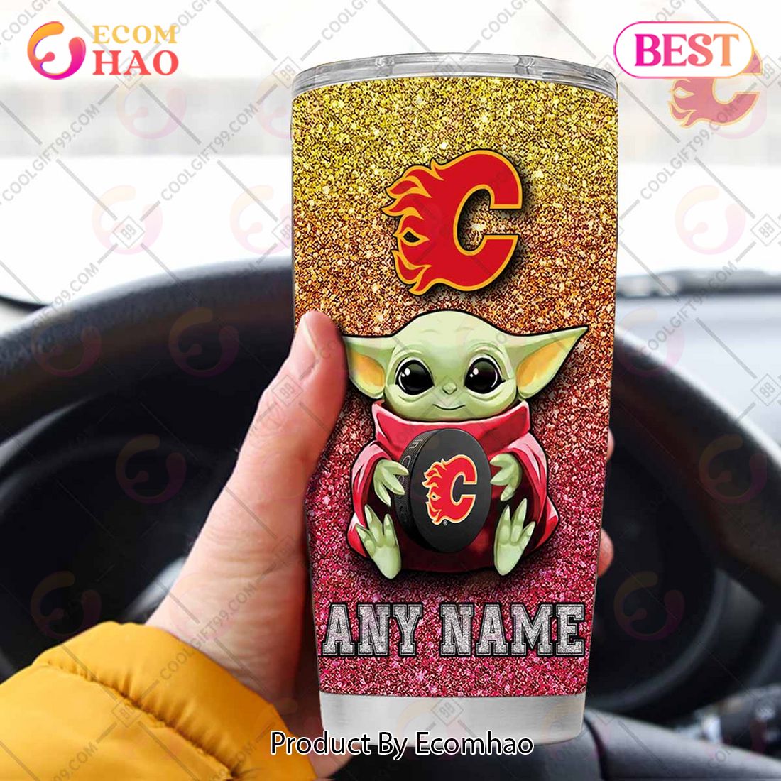 Personalized NHL Calgary Flames Baby Yoda Tumbler