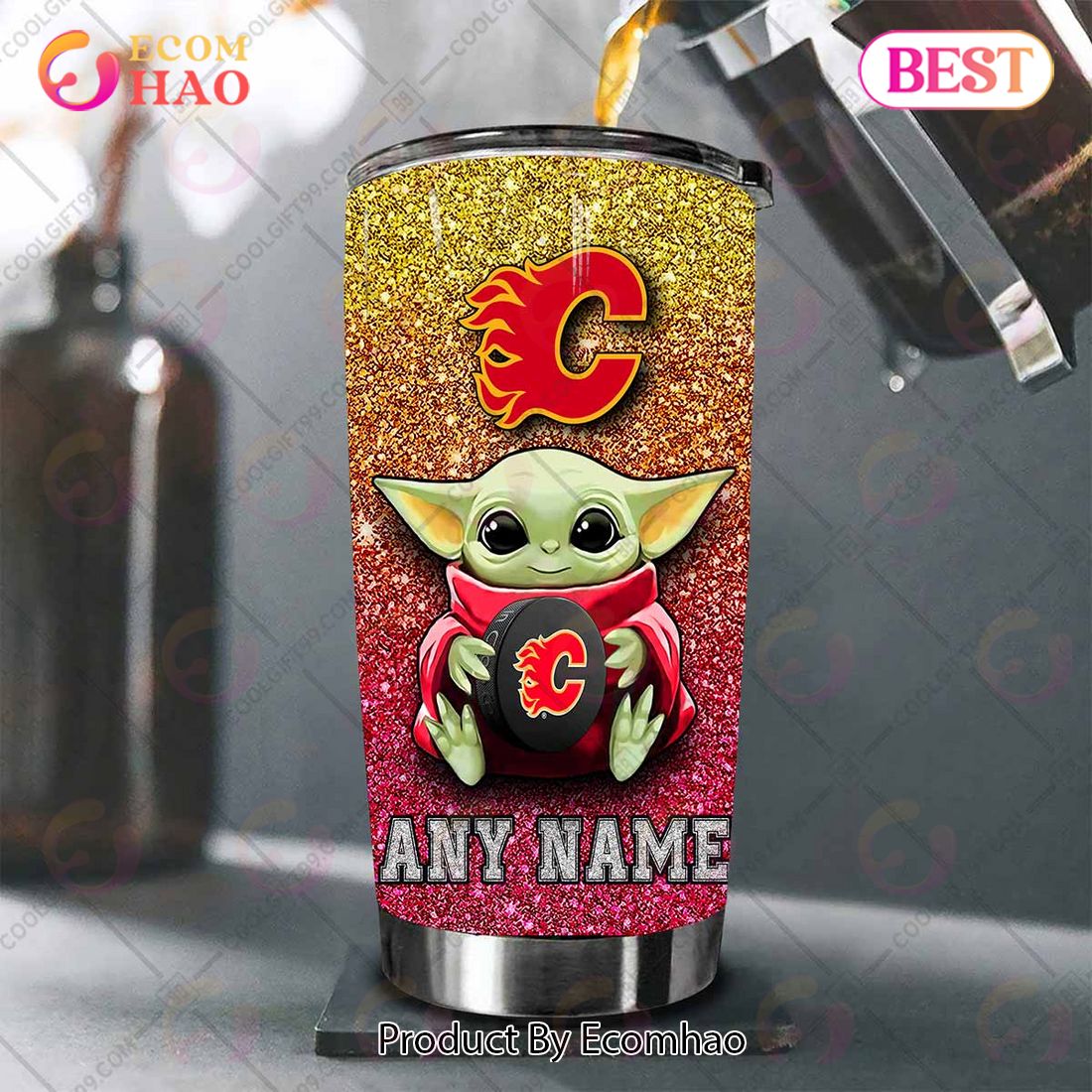 Personalized NHL Calgary Flames Baby Yoda Tumbler