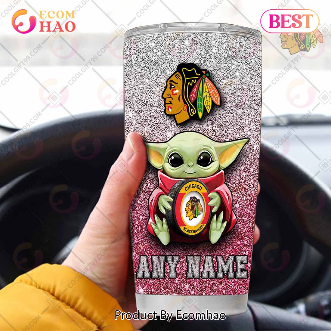 Personalized NHL Chicago Blackhawks Baby Yoda Tumbler